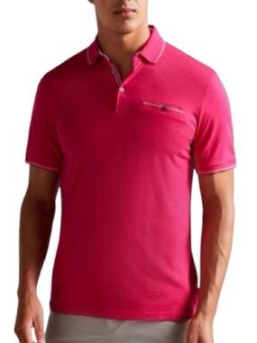 Ted Baker Men's Tortilla Slim Fit Polo Shirt Pink Purple Medium Short Sleeve